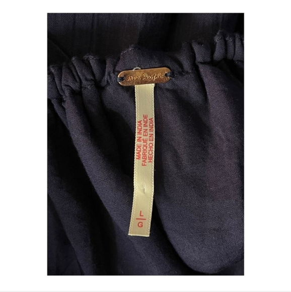 Free People Dress Marina tie back cotton crinkle babydoll blue size Large L - Picture 5 of 8